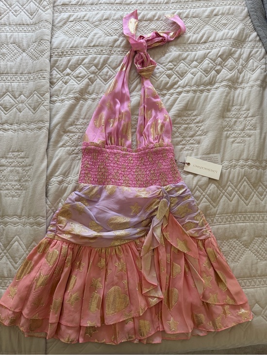 LoveShackFancy Dresses & Skirts - LoveShackFancy Pink & Lavender Sparkle Heart Halter Mini Dress Size Small